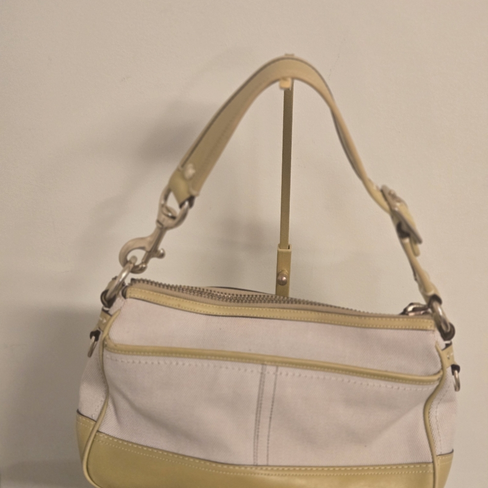 Coach Double turn lock satchel Y2K Yellowish green leather trim - Picture 7 of 16